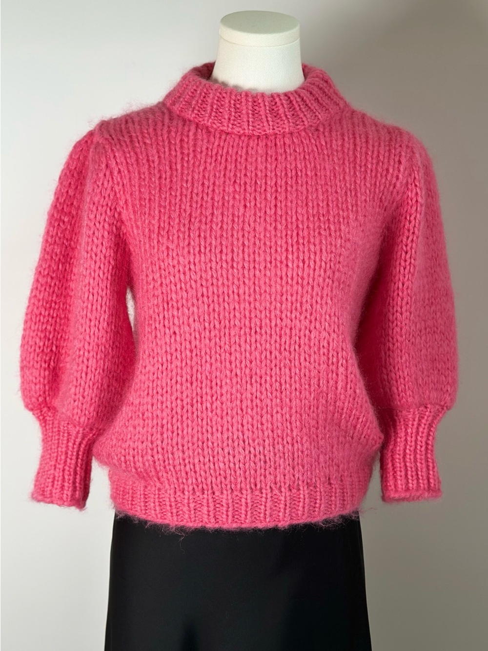 Ganni Wool Pink Puff Sleeve Mock Neck Sweater Size M   Like new